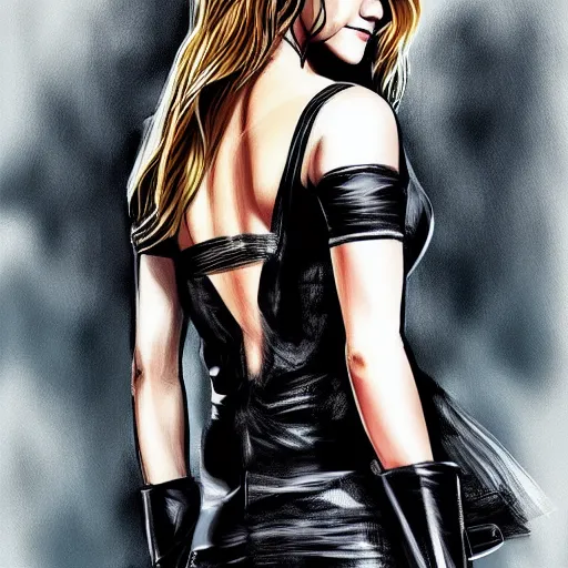 Image similar to Emma Watson as Black Canary, full body, digital painting, highly detailed