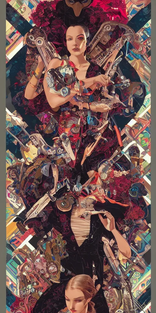 Prompt: Tristan Eaton, maximalism, umbrella academy poster, superhero, intricate, highly detailed, digital painting, artstation, concept art, smooth, sharp focus, illustration, art by artgerm and greg rutkowski and alphonse mucha and Hajime Sorayama