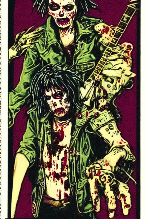 Prompt: topps collectible card, punkrock zombie, vintage, 1980s