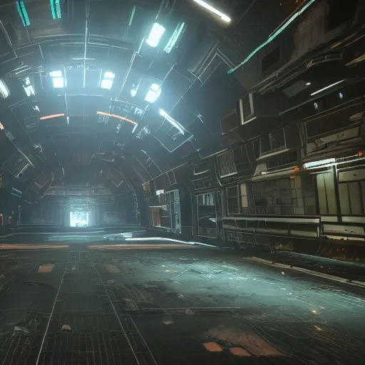 Prompt: A single weak light enlighten the scene of a abandoned and derelict space station. 4K , Highly detailed , High details , Dead space , System shock 2
