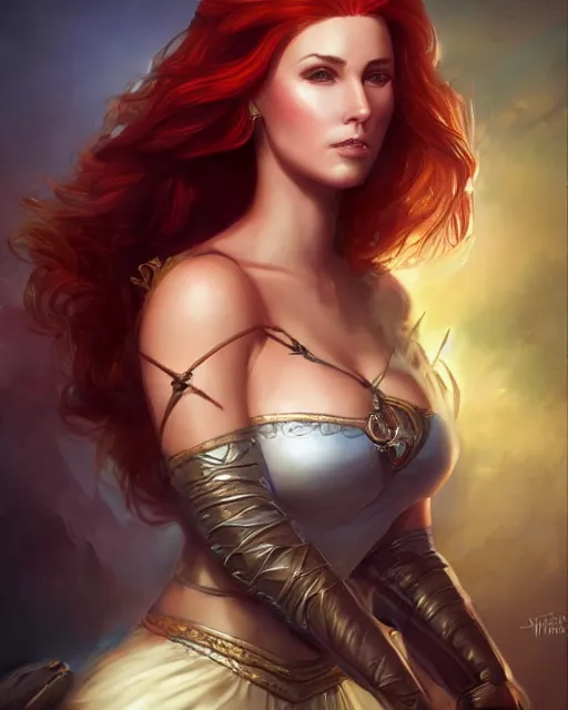 Prompt: a stunning portrait of triss merigold as a princess, digital art by julie bell and artgerm and ross tran and angel ganev, medium shot portrait, highly detailed, trending on artstationhq