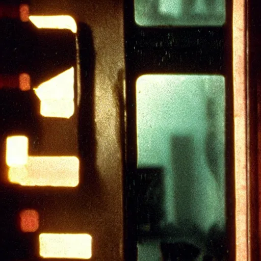 Image similar to close - up color photography of details in deckard's apartment in blade runner, narrow depth of field, low light