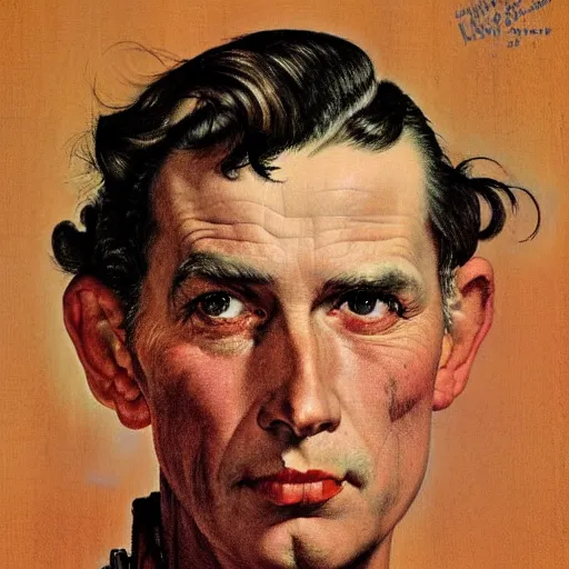 Image similar to Full face portrait of a 1950's leftwing outlaw, by Norman Rockwell.