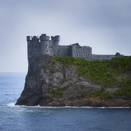 Prompt: watercoulour of a castle on the edge of an ocean cliff