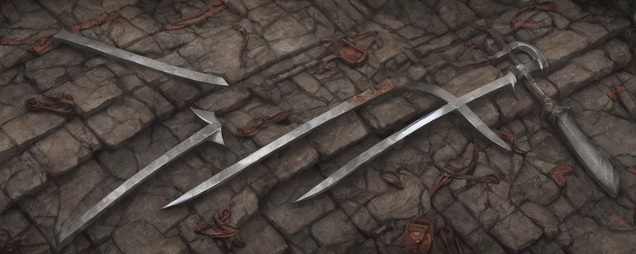 Image similar to basic steel sword, shortsword, wood, leather, medieval, forged, blacksmith, product design, art by gerald brom, greg rutkowski and artgerm and james jean and zdzisław beksinski, 8 k, unreal engine, c 4 d