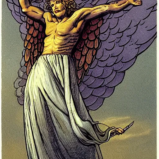 Image similar to a biblically accurate angel, by moebius