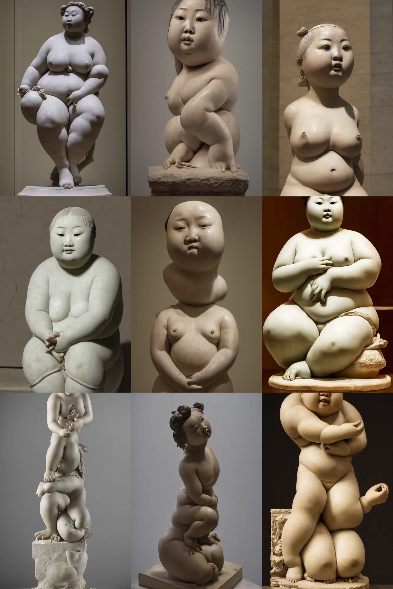 Prompt: sculpture of a beautiful young chubby asian woman by michelangelo, on display in the louvre, 8 k