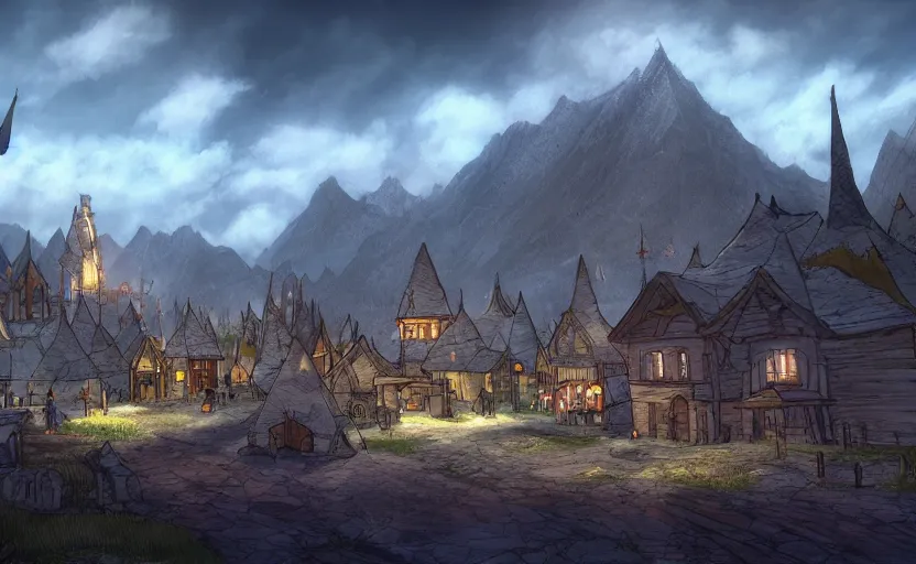 Image similar to whiterun in the style of pixar, disney, animated, cartoon, concept art, key art