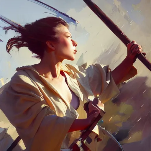 Image similar to greg manchess painting of raining swords, organic painting, sunny day, matte painting, bold shapes, hard edges, street art, trending on artstation, by huang guangjian, gil elvgren, ruan jia, randy vargas, greg rutkowski