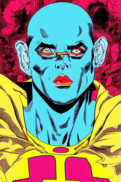 Image similar to Portrait of singer Bad Bunny, face transforming in a Rabbit, DC Comics, digital illustration by George Perez and Jim Lee