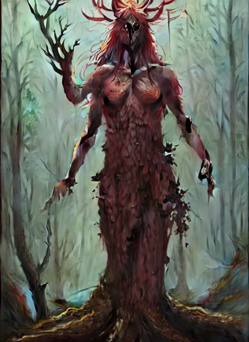 Image similar to Goddess of the forest, trending on Artstation, Greg Rutkowski, Wayne Barlowe