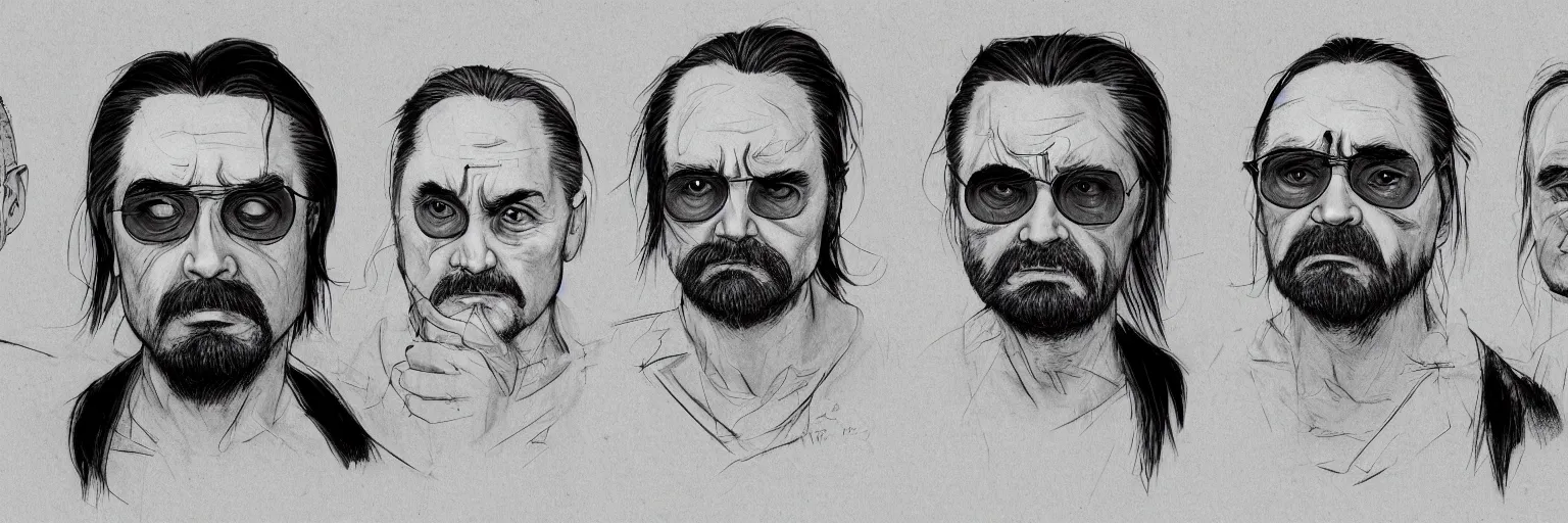 Prompt: character study of mike patton and charles manson as a mad killer, clear, male, glasses, character sheet, fine details, concept design, contrast, kim jung gi, da vinci and pixar, trending on artstation, 8 k, full body and head, turnaround, front view, back view, ultra wide angle