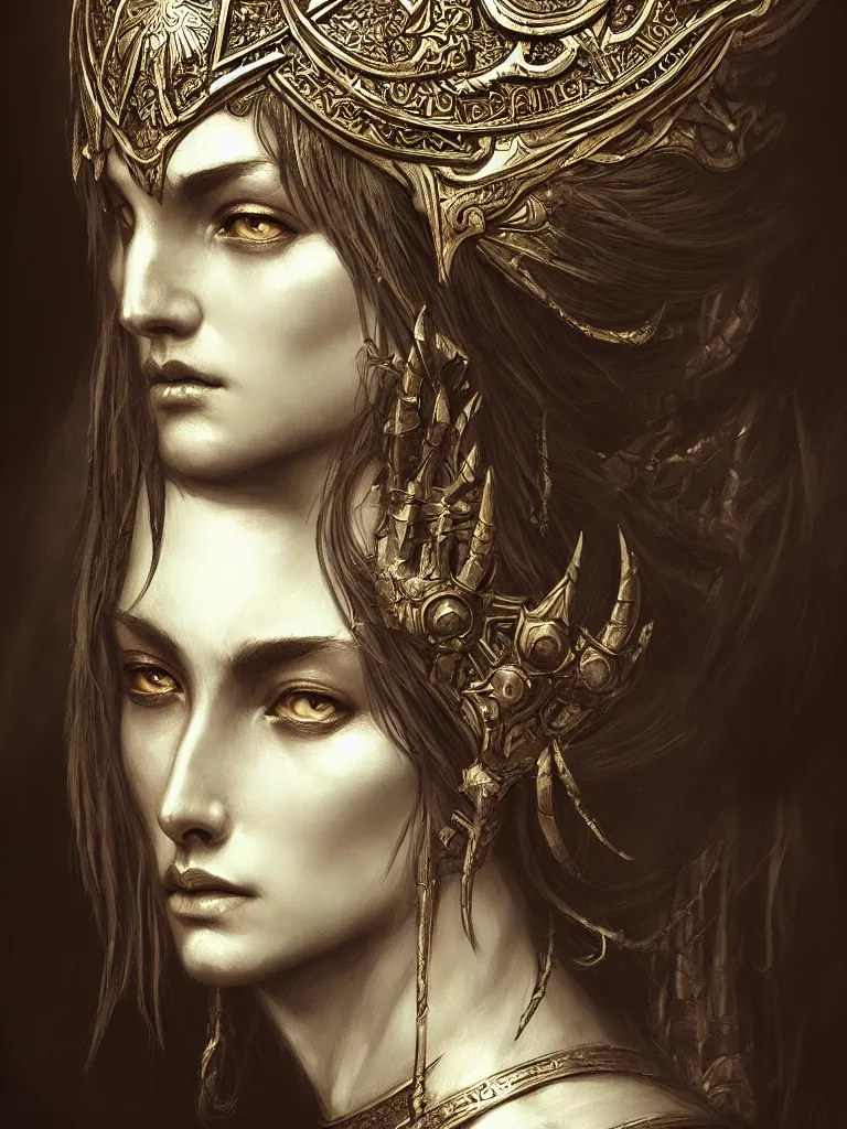 Image similar to a beautiful warrior queen, fantasy, portrait, sharp focus, intricate, elegant, digital painting, artstation, matte, highly detailed, concept art, illustration, ambient lighting, art by gustave dore