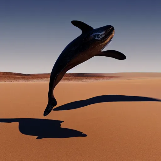 Image similar to a magic whale jumping out of the sand majestically, realistic, 4 k