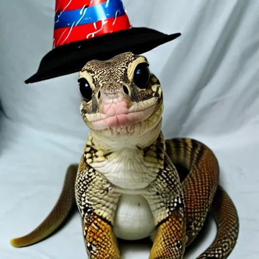 Image similar to cute snake with a birthday cap on, birthday