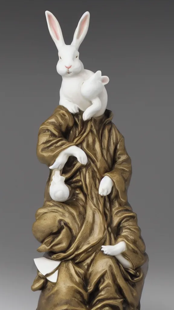 Image similar to a porcelain smoker rabbit statue with a japanese kiseru painted by john singer sargent