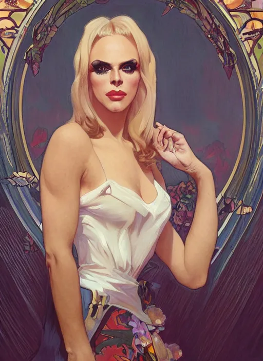 Image similar to katya, drag queen, painting by artgerm and greg rutkowski and alphonse mucha