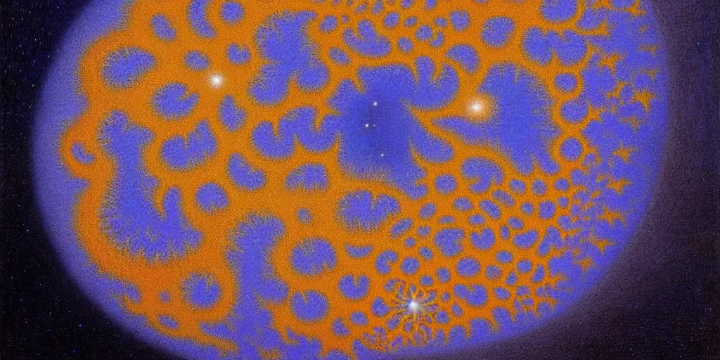 Prompt: fractal world, mandelbrot set planet by jean delville