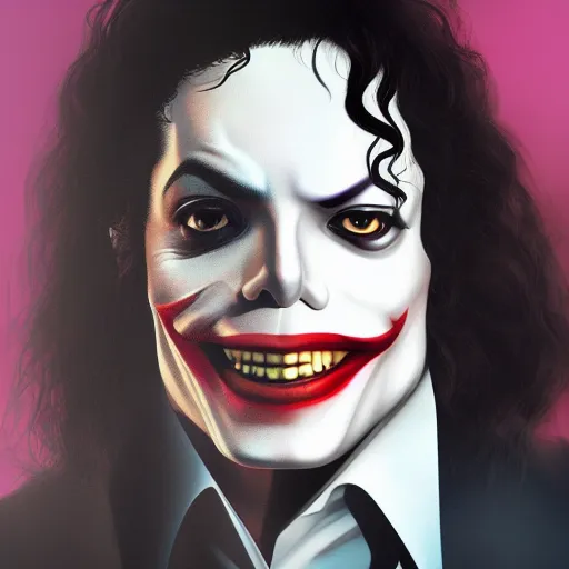 Image similar to Michael Jackson is The Joker, hyperdetailed, artstation, cgsociety, 8k