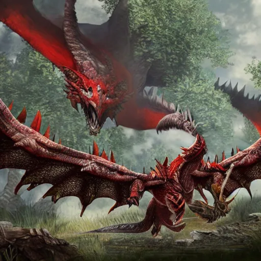 Prompt: rathalos attacking to 4 hunters, fire, elegant, highly detailed, hunters, digital painting, monster hunter, unreal engine