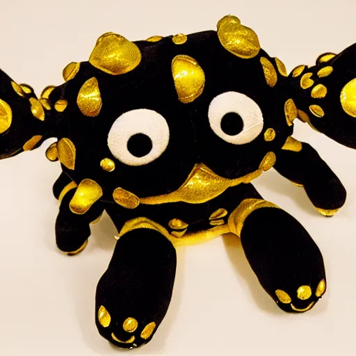 Image similar to cute fumo plush of a black and gold monster, many eyes, kawaii, symmetry