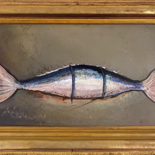 Image similar to a still life of a dead fish, oil painting