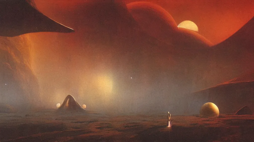 Image similar to otherworldly atmosphere of the first spaceship on venus by arthur haas and bruce pennington and john schoenherr, cinematic matte painting