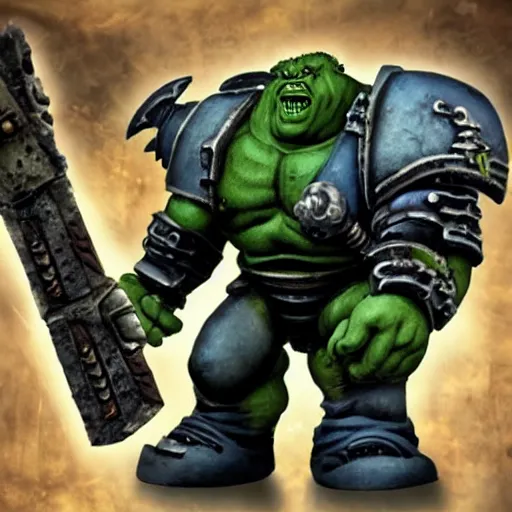 Image similar to an extremely sad orge in warhammer 4 0 k darktide