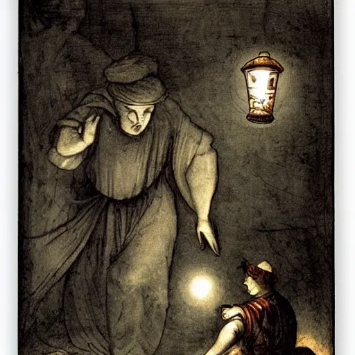 Image similar to genie escapes the lantern by davinci