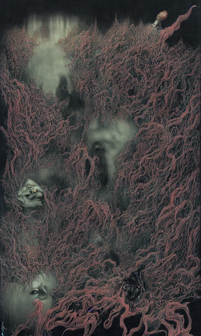 Image similar to 中 元 节, 中 国 鬼 节, king of hell, inside page of comic book, psychedelic lights and fog, in the style of zdzislaw beksinski, ayami kojima, takato yamamoto, barclay shaw, karol bak, glowing light and shadow, hyperrealist