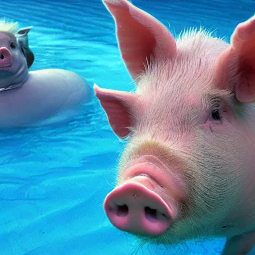 Prompt: pig swimming