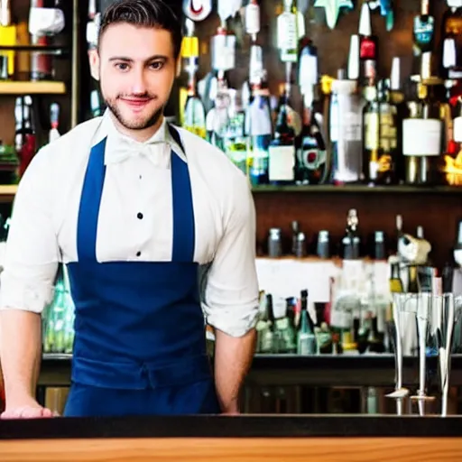 Image similar to a handsome musculous barman, full body photo