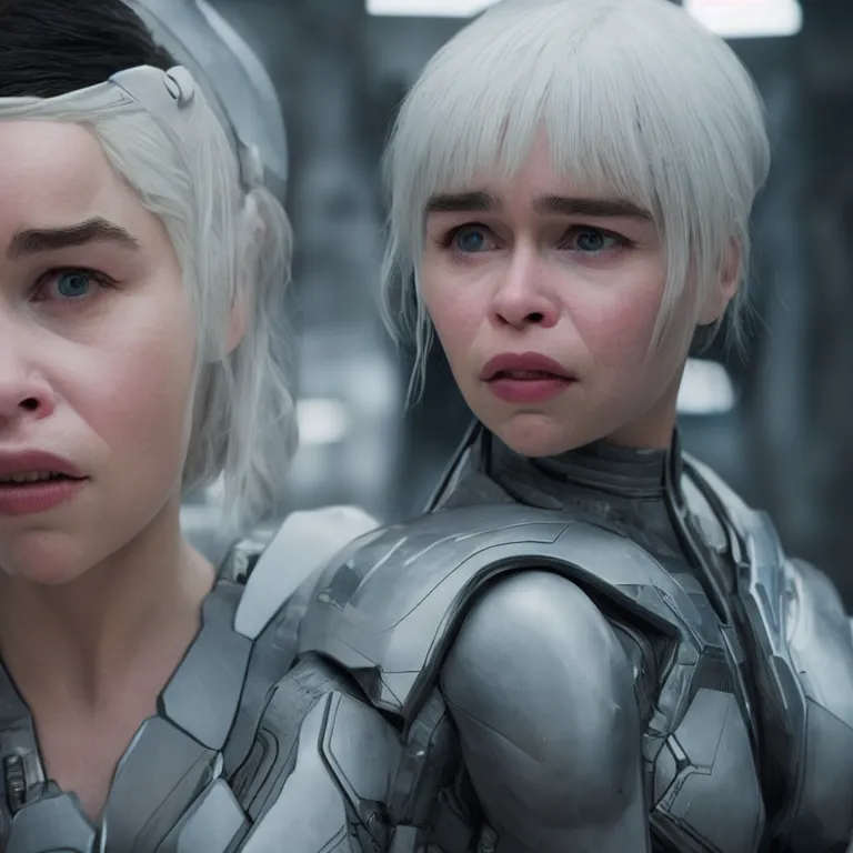 Prompt: scifi emilia clarke looks like ghost in the shell, extremely high detail, photorealism, sony a 7 r