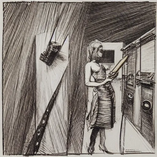 Prompt: A conceptual art. A rip in spacetime. Did this device in her hand open a portal to another dimension or reality?! by Reginald Marsh, by Tony Conrad defined, exciting