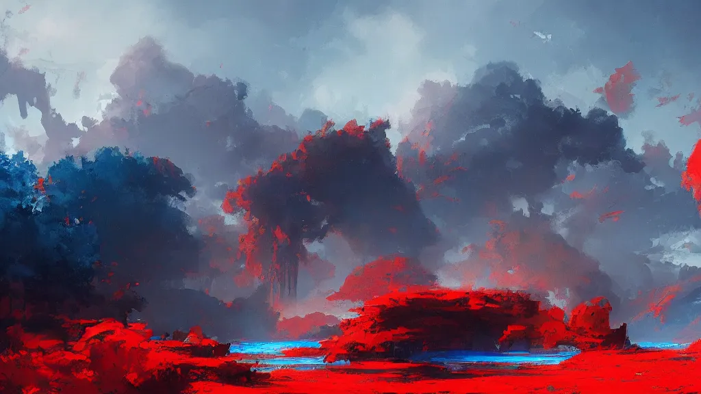 Image similar to stunning blue and red landscape by greg rutkowski and wlop
