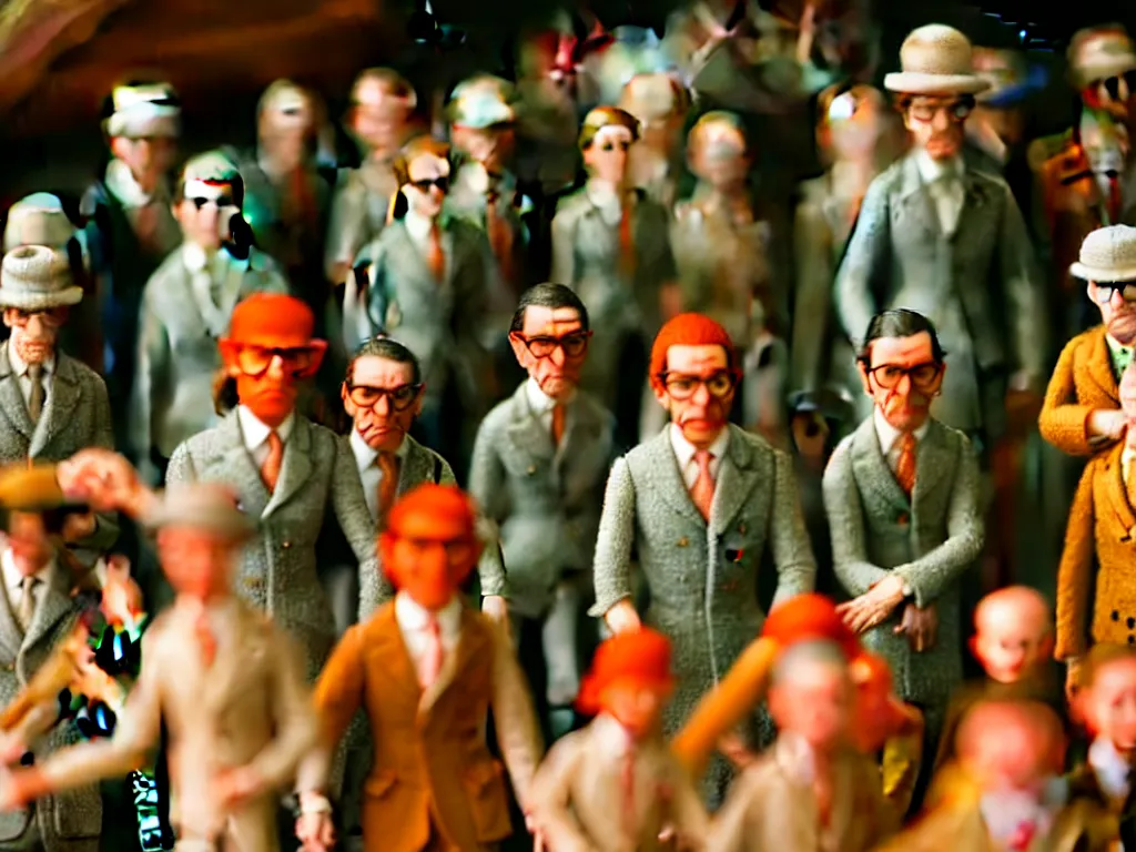 Prompt: macro photo of tiny claymation people wes anderson sharp focus