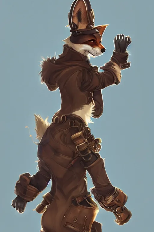 Prompt: an anthropomorphic steampunk fox, backlighting, trending on artstation, digital art, furry art, trending on furaffinity, fantasy art, by kawacy, view from behind