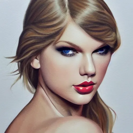 Prompt: a photorealistic painting of white lingerie, beautiful, perfect female body, very beautiful face of taylor swift, symmetrical, tention, flower