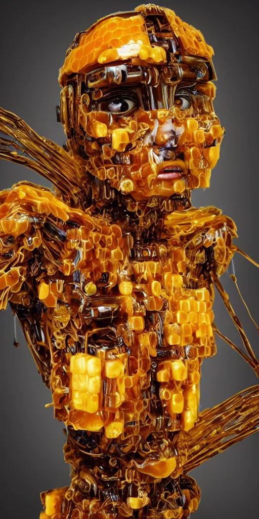 Prompt: a beautiful cyborg made of honey