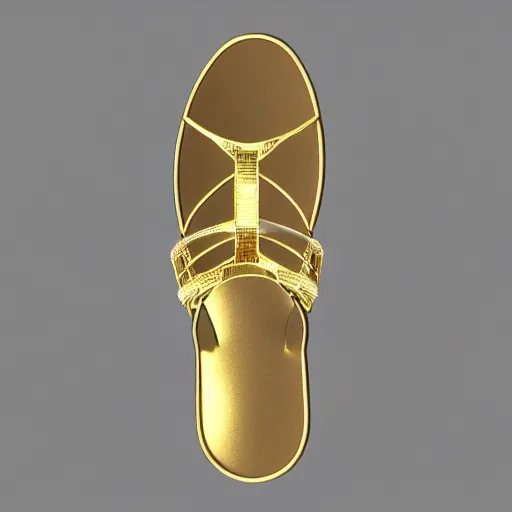 Prompt: concept art of sandal, 3 d print, anatomic description, gems, gold, 8 k, details, studio lighting, realism, complex lights