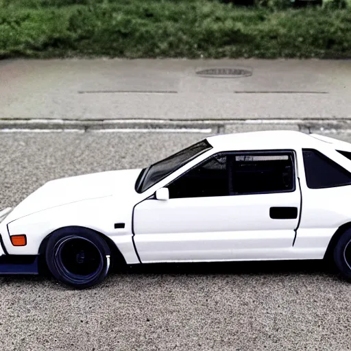 Image similar to white AE86 GT Apex Trueno in 2022 AE86 made in 2022 modern aggressive parked full view mid distance 45mm photo