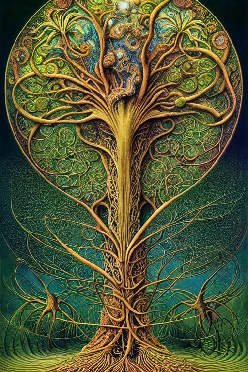 Image similar to tree of life by roger dean and andrew ferez, art forms of nature by ernst haeckel, divine chaos engine, symbolist, visionary, art nouveau, botanical fractal structures, organic, detailed, realistic, surreality