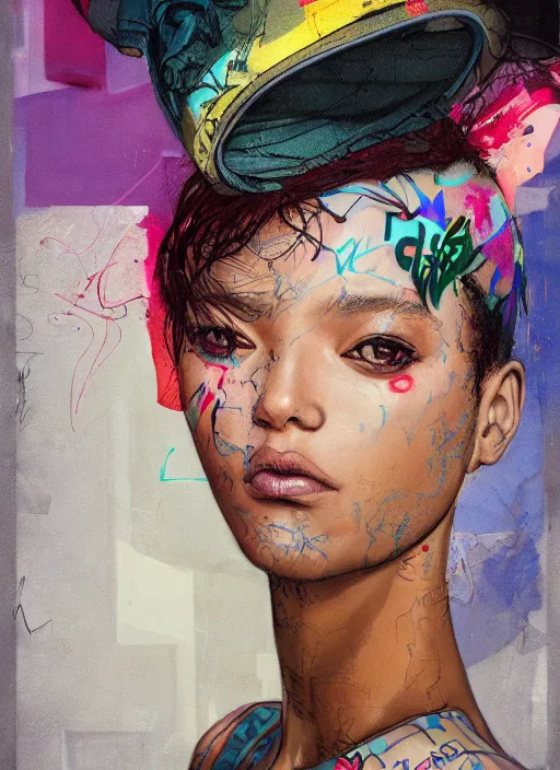 Image similar to Hiphop graffiti summer dreams, by Kenne Gregoire, James Jean, Tran Nguyen, WLOP, Jakub Rebelka. trending on Artstation, 8k, masterpiece, chill summer, graffiti paint, fine detail, full of color, intricate detail, golden ratio illustration