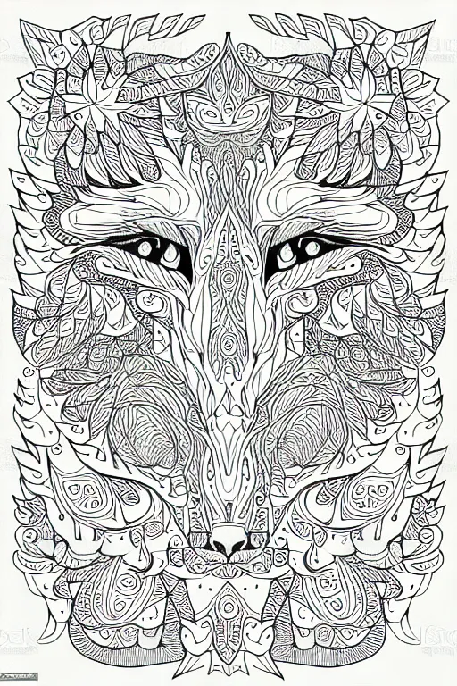 Image similar to fox ornaments fractal ink drawing line art colouring page vector art