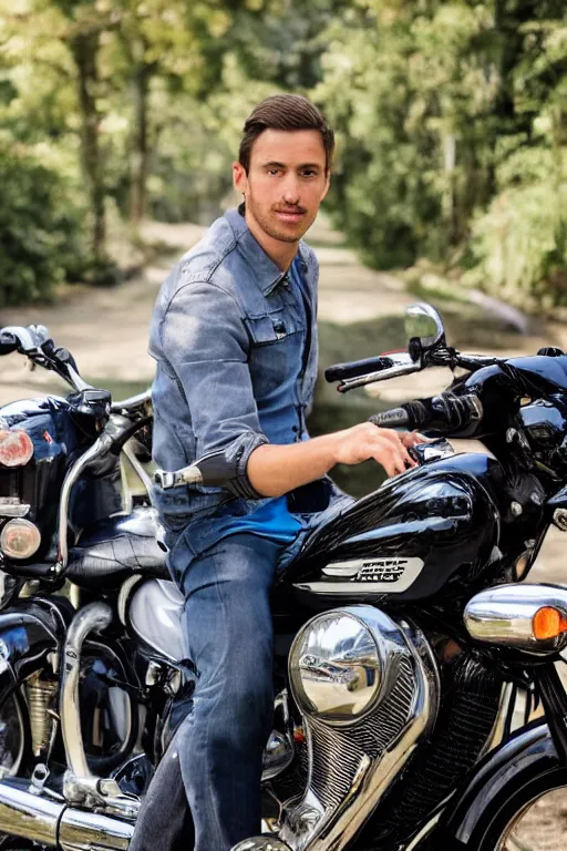 Image similar to a portrait of a handsome man in a motorcycle