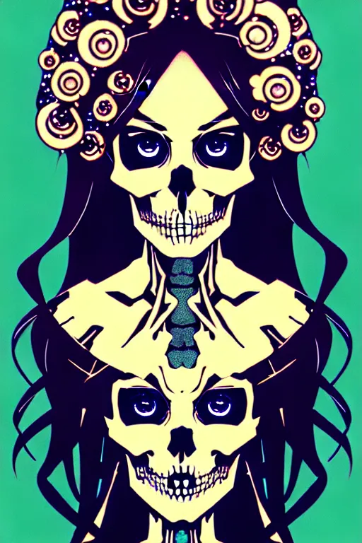 Image similar to anime manga skull portrait young arab woman, glitcched, glitch pixels, skeleton, intricate, elegant, highly detailed, digital art, ffffound, art by JC Leyendecker and sachin teng