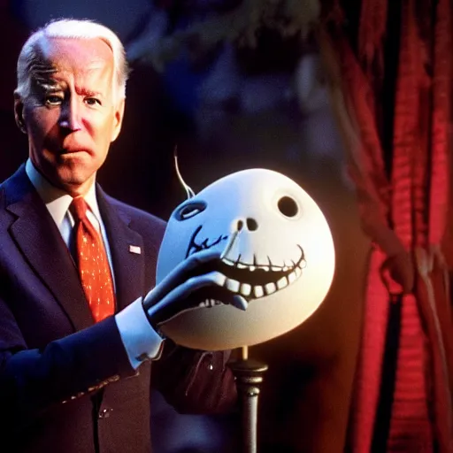 Image similar to film still of joe biden in the movie nightmare before christmas, cinematic lighting