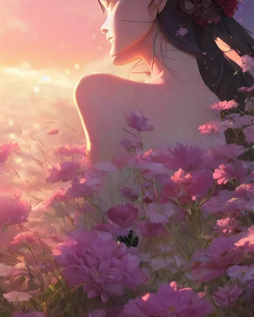 Image similar to the goddess of flowers, full shot, atmospheric lighting, detailed face, by makoto shinkai, stanley artgerm lau, wlop, rossdraws