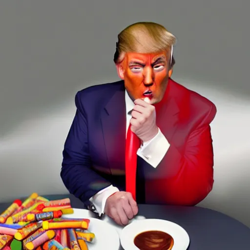 Prompt: photo of donald trump eating crayons