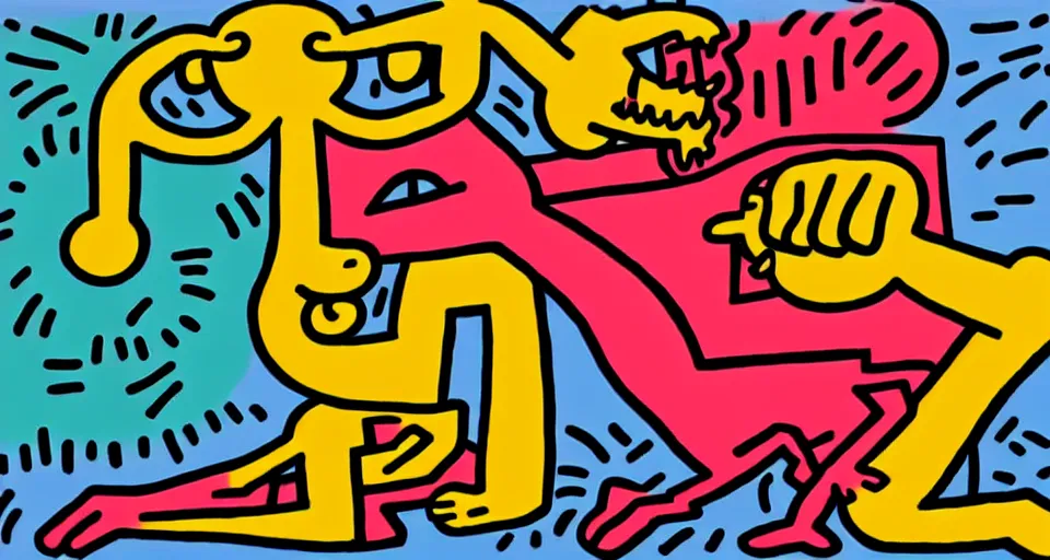 Prompt: fear and disgust, Keith haring, graffiti, 4K